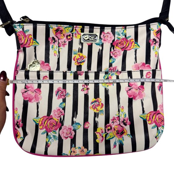 LUV Betsey Johnson Floral Black White Striped Crossbody Bag Excellent - Picture 6 of 8